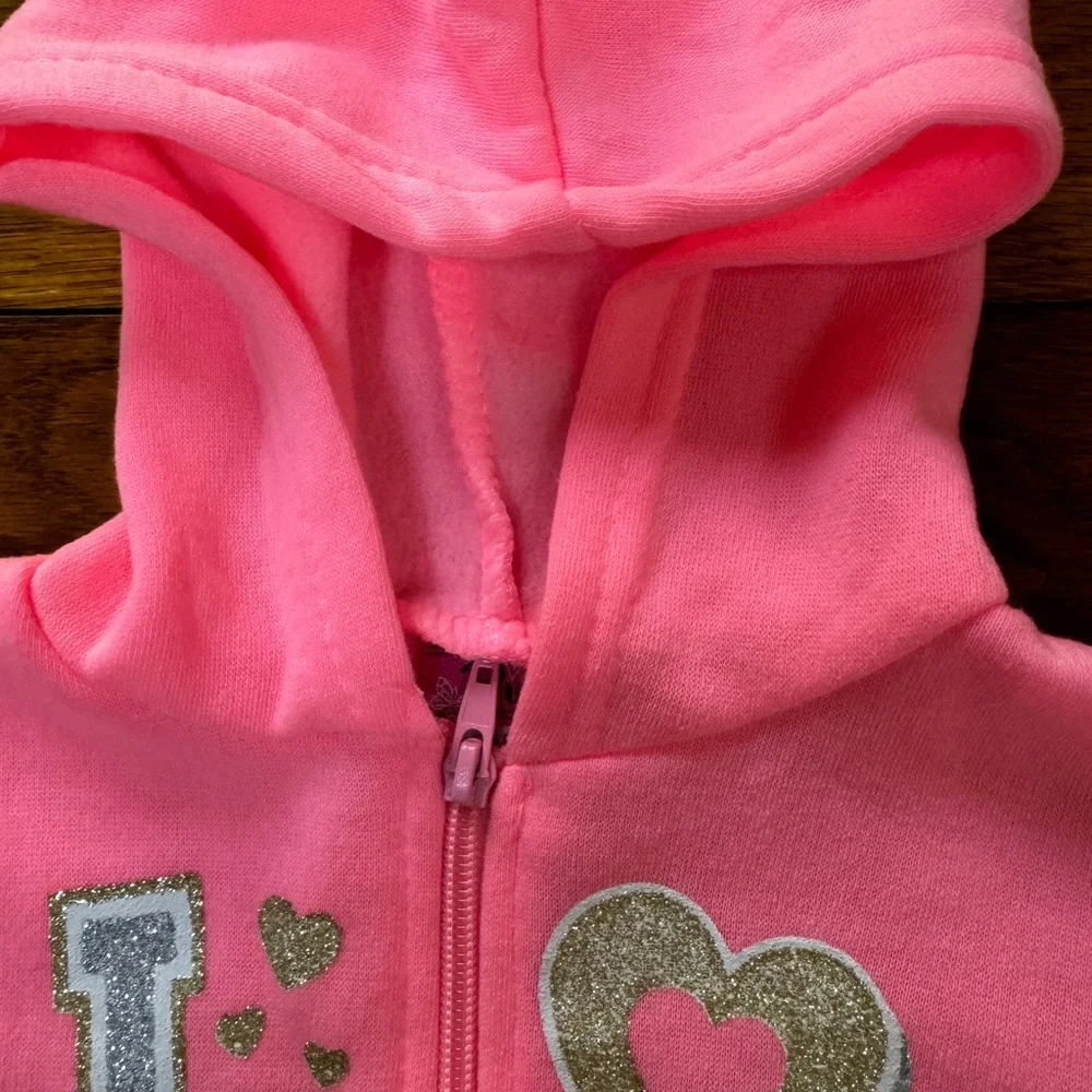 NWT Pink Love Hooded Sweatshirt Jacket 4T Zip Up Front NEW